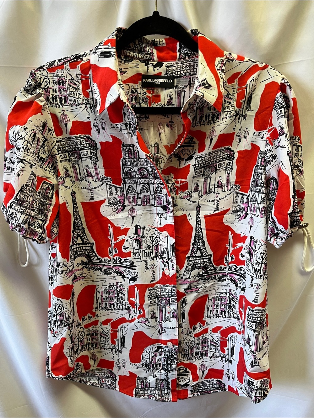 Karl Lagerfeld Red & White Paris Landmark Short-Sleeve Button-Up Shirt